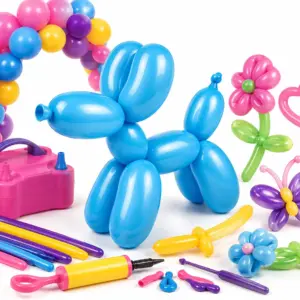 Ballonnen workshop met ballonhond, ballondecoraties, ballonpomp en materialen voor ballonvouwen.