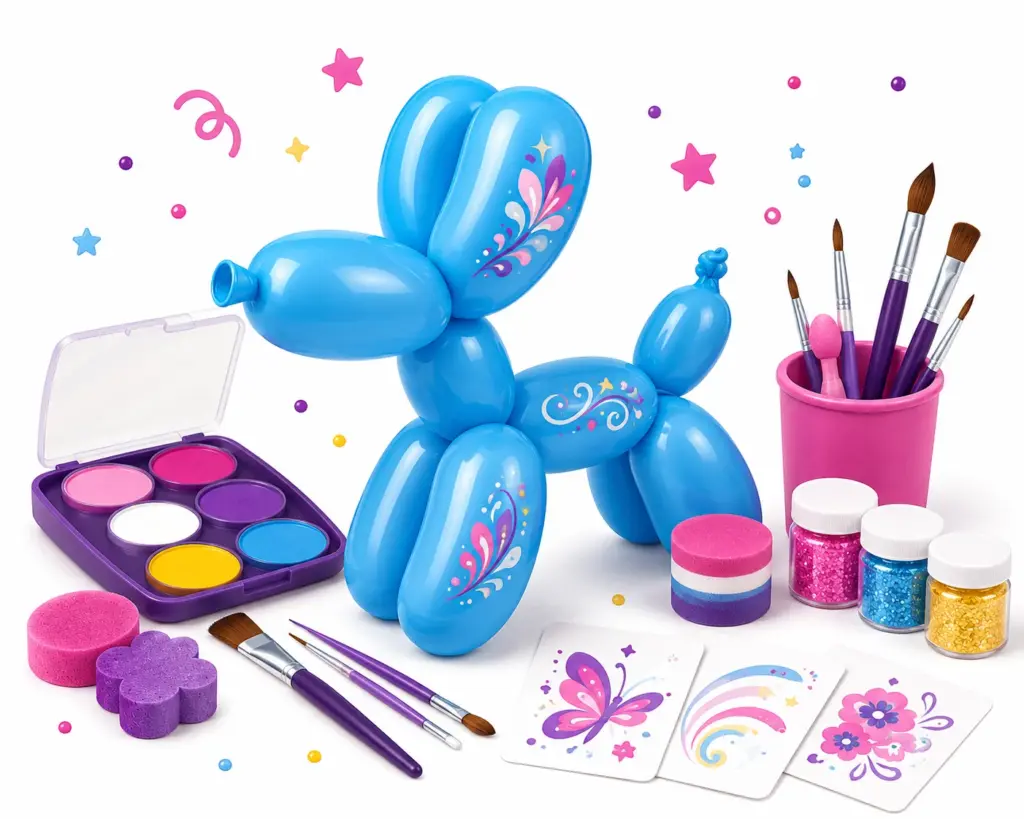 Schmink workshop met schminkpalet, penselen, glitter en creatieve schminkmaterialen.